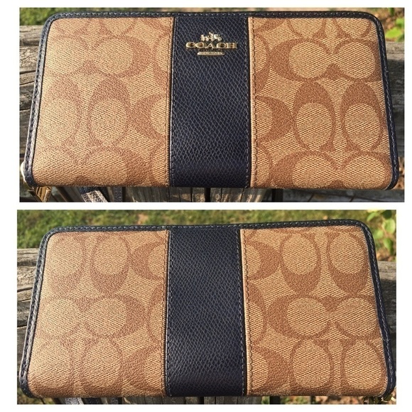 Coach Navy Zipper City Tote & Accordion Wallet Set Midnight Blue Bag - Picture 4 of 6